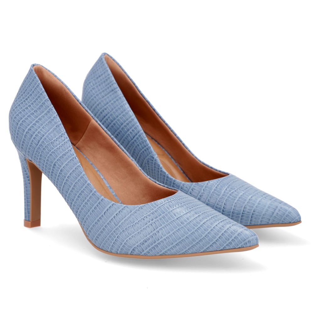 Scarpin Azul Salto Alto Couro Bico Fino Azul 2