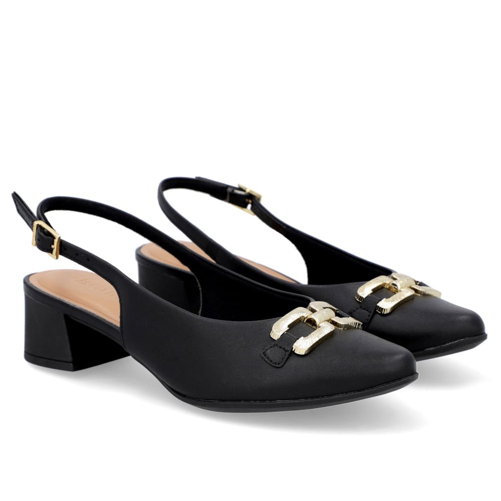 Slingback Preto Salto Bloco Couro Preto 2