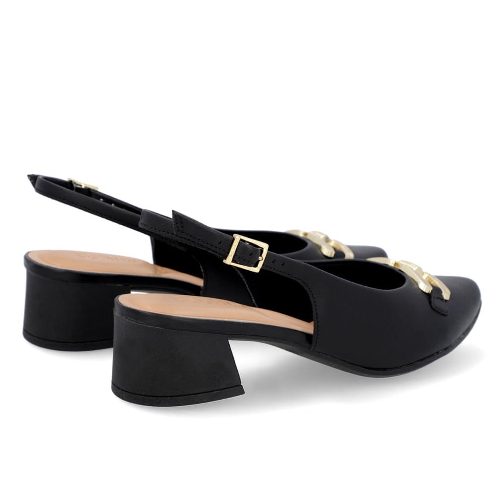Slingback Preto Salto Bloco Couro Preto 3