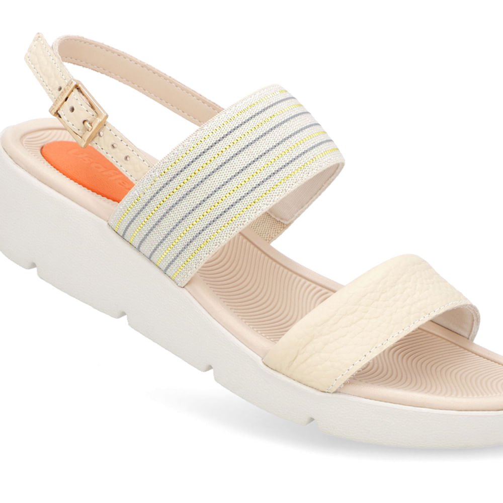 Sandália Plataforma Couro Bege Brilho Bege 4