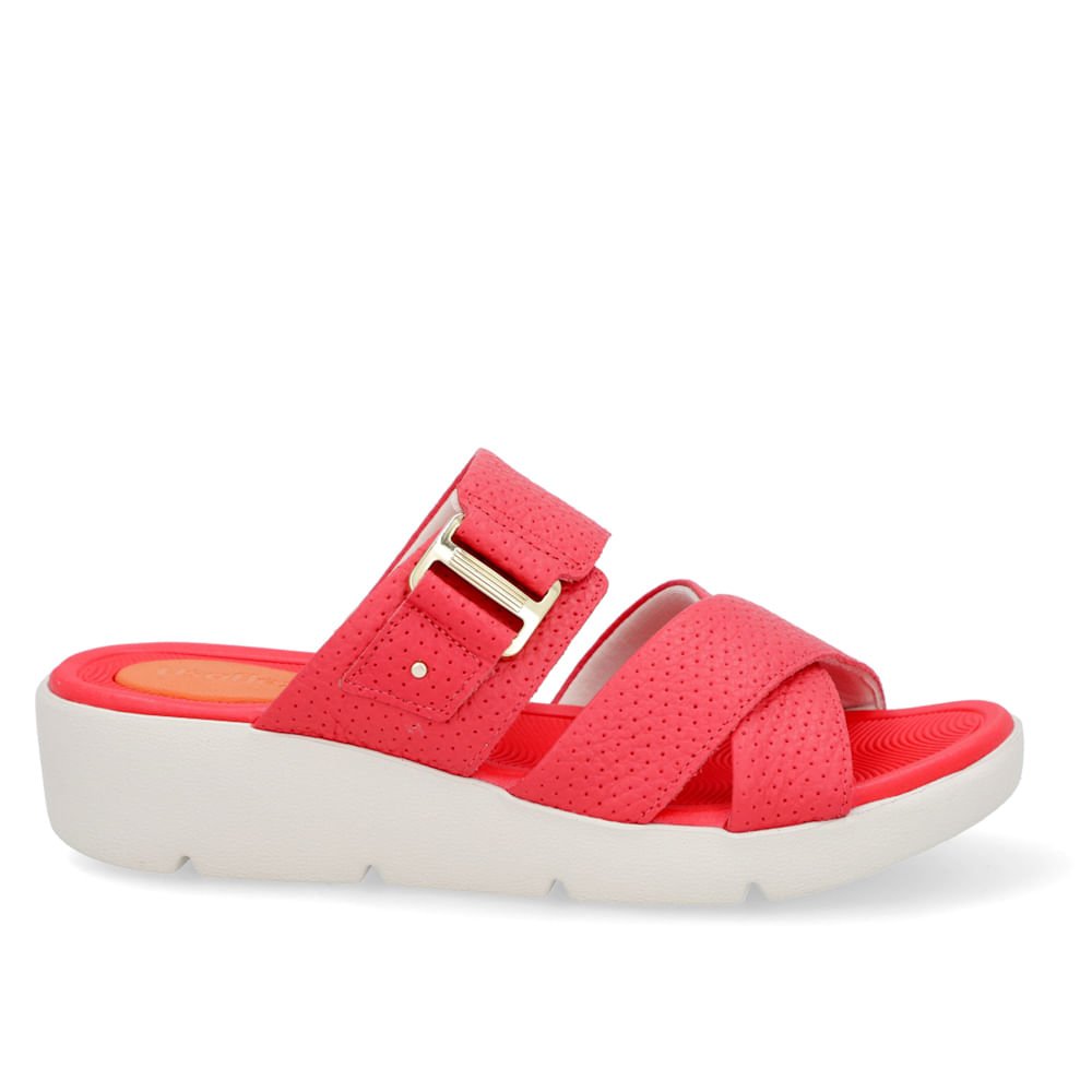 Tamanco Salto Plataforma Couro Textura Vermelho