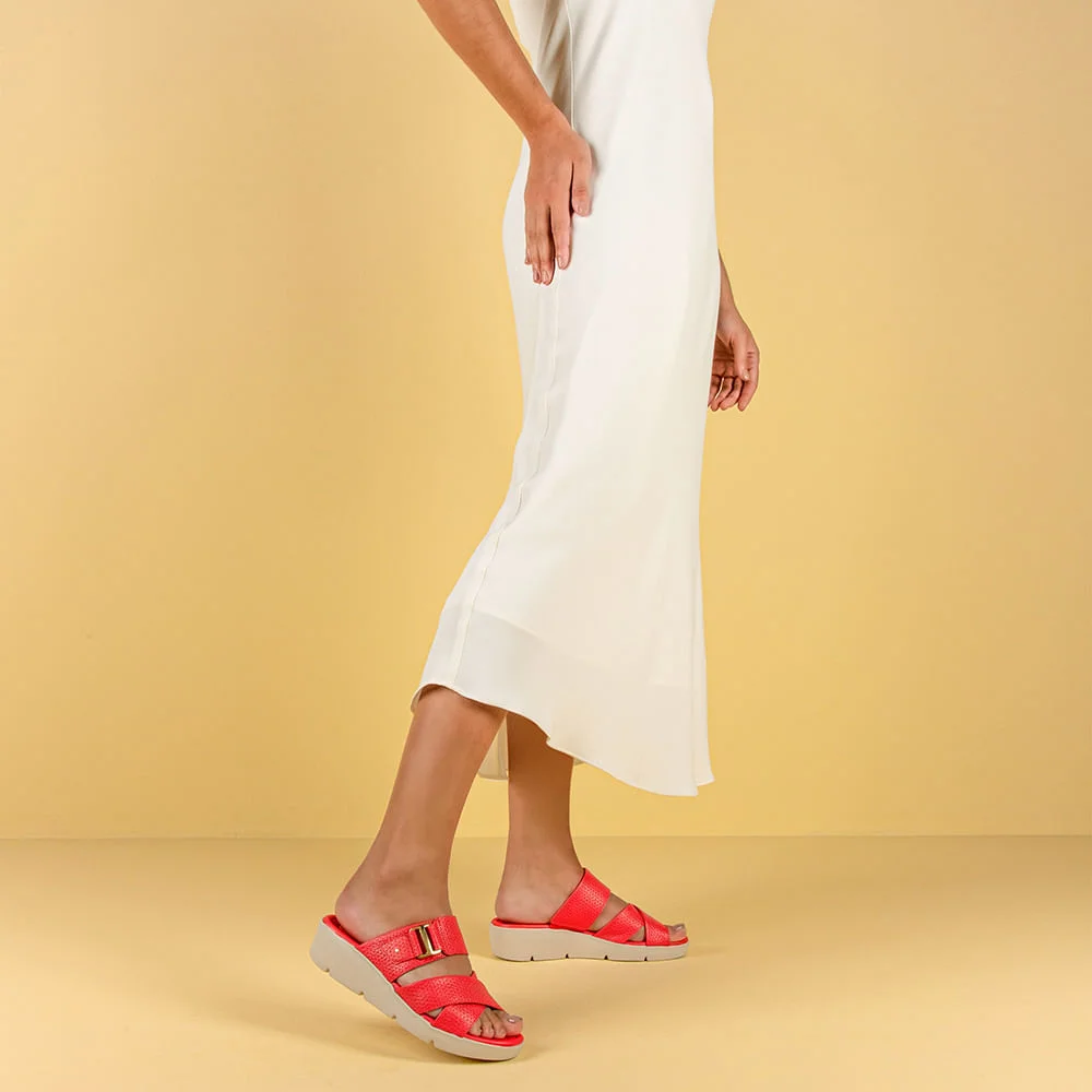 Tamanco Salto Plataforma Couro Textura Vermelho Vermelho 4