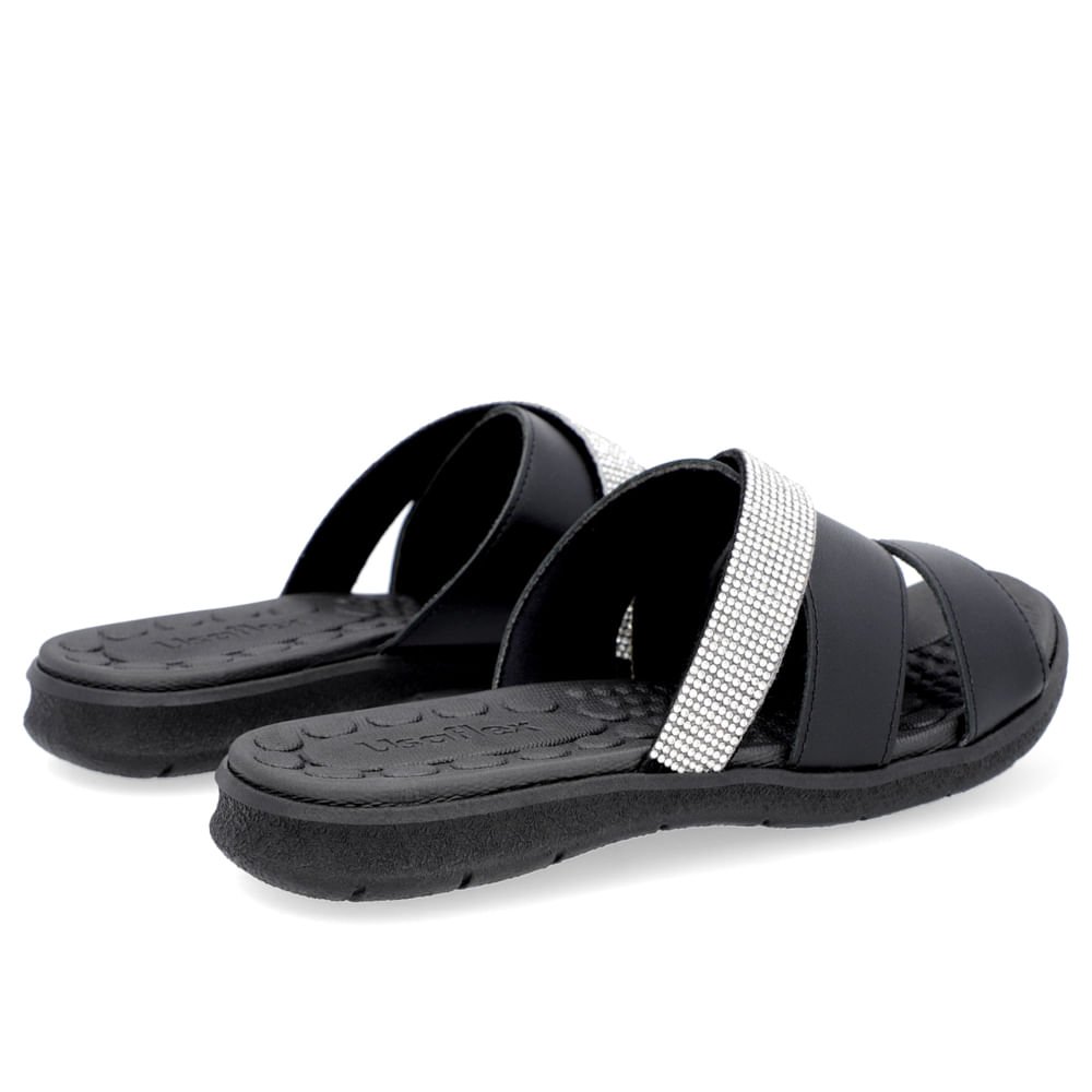 Slide Preto Tiras Couro Strass Preto 3
