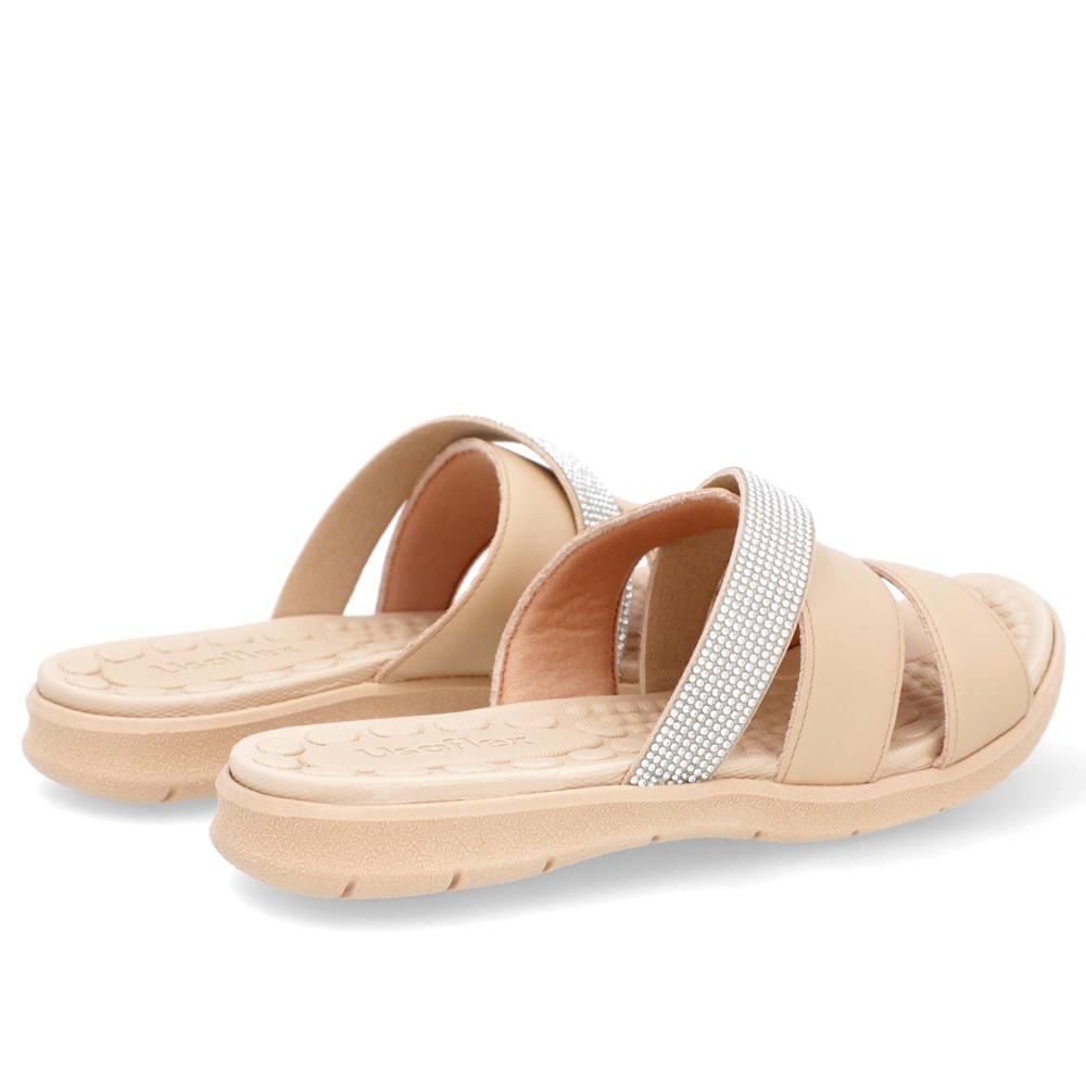 Slide Bege Tiras Couro Strass Bege 3