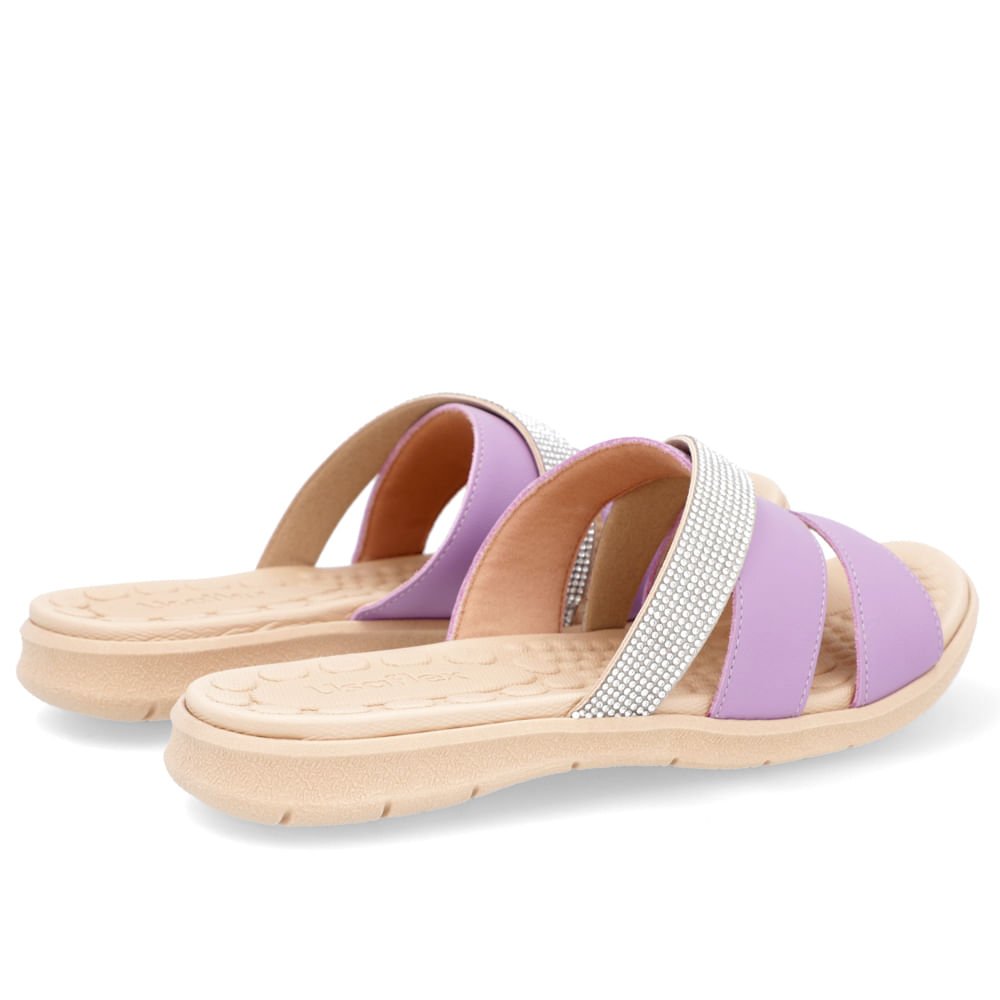 Slide Lilás Tiras Couro Strass Roxo 3