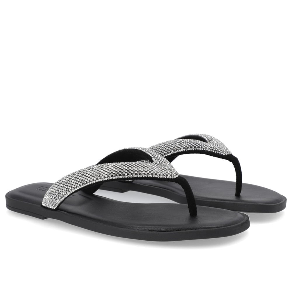 Chinelo Rasteiro Preto Strass Preto 2