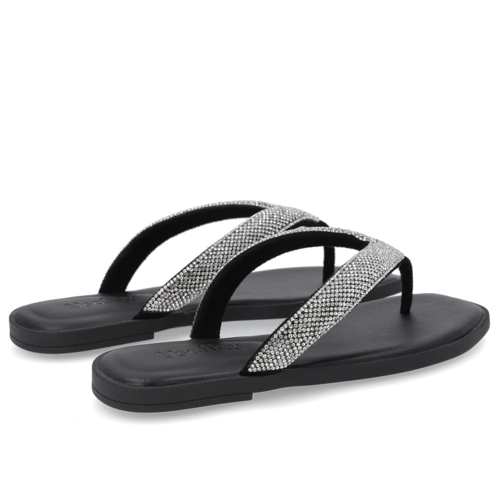 Chinelo Rasteiro Preto Strass Preto 3