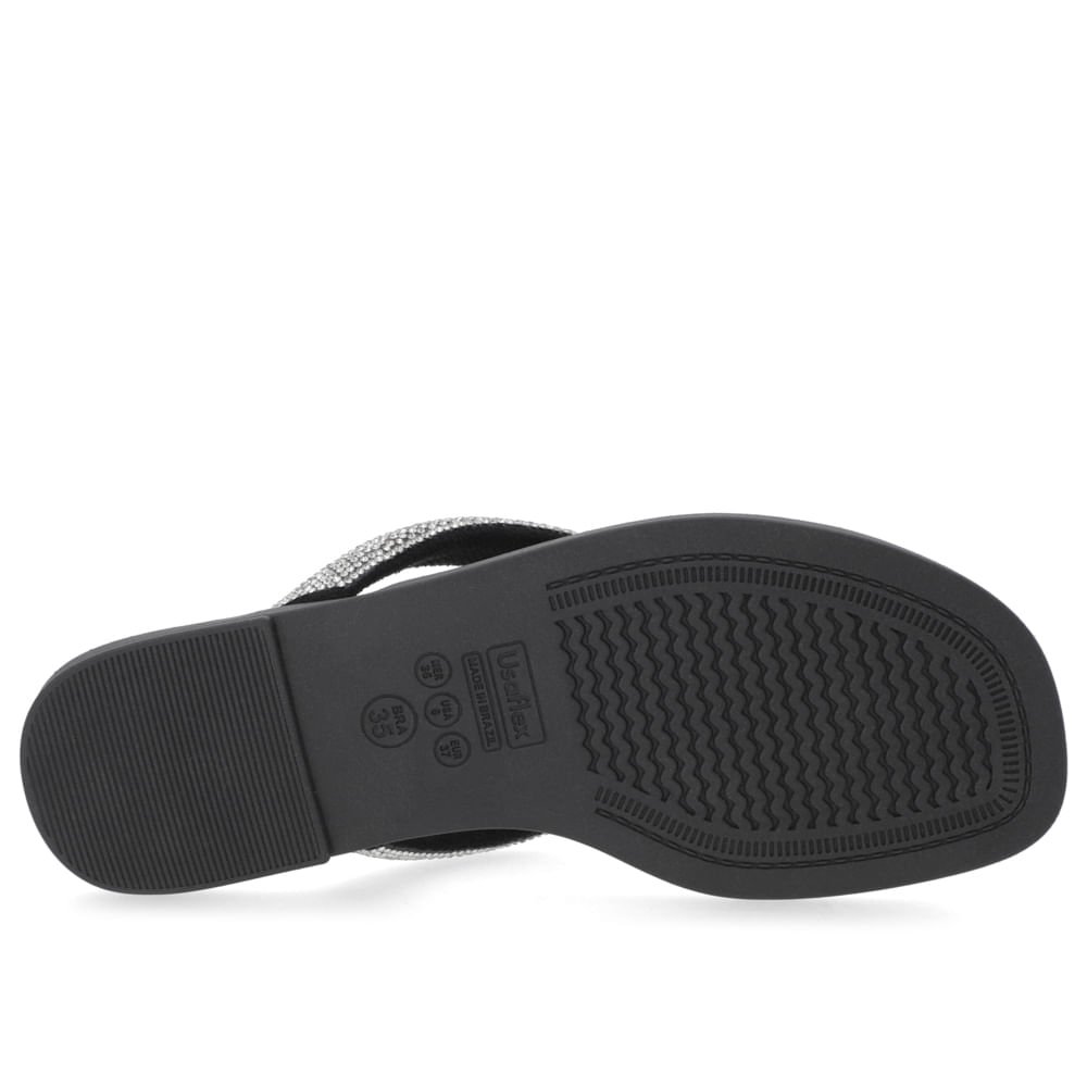 Chinelo Rasteiro Preto Strass Preto 5