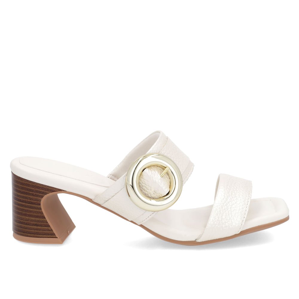 Tamanco Salto Amadeirado Couro Off-White Maxi Enfeite