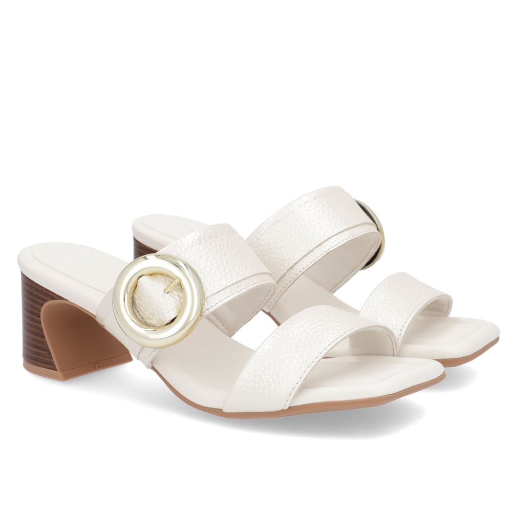 Tamanco Salto Amadeirado Couro Off-White Maxi Enfeite Branco 2