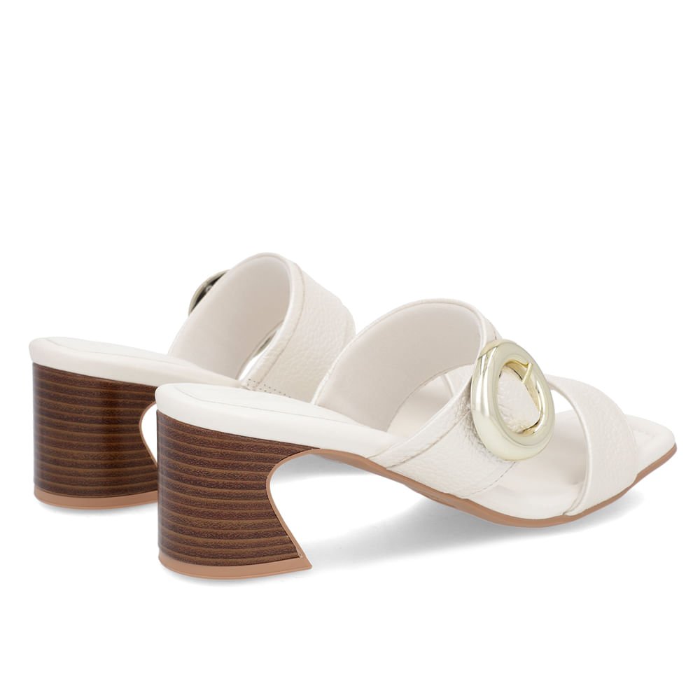 Tamanco Salto Amadeirado Couro Off-White Maxi Enfeite Branco 3