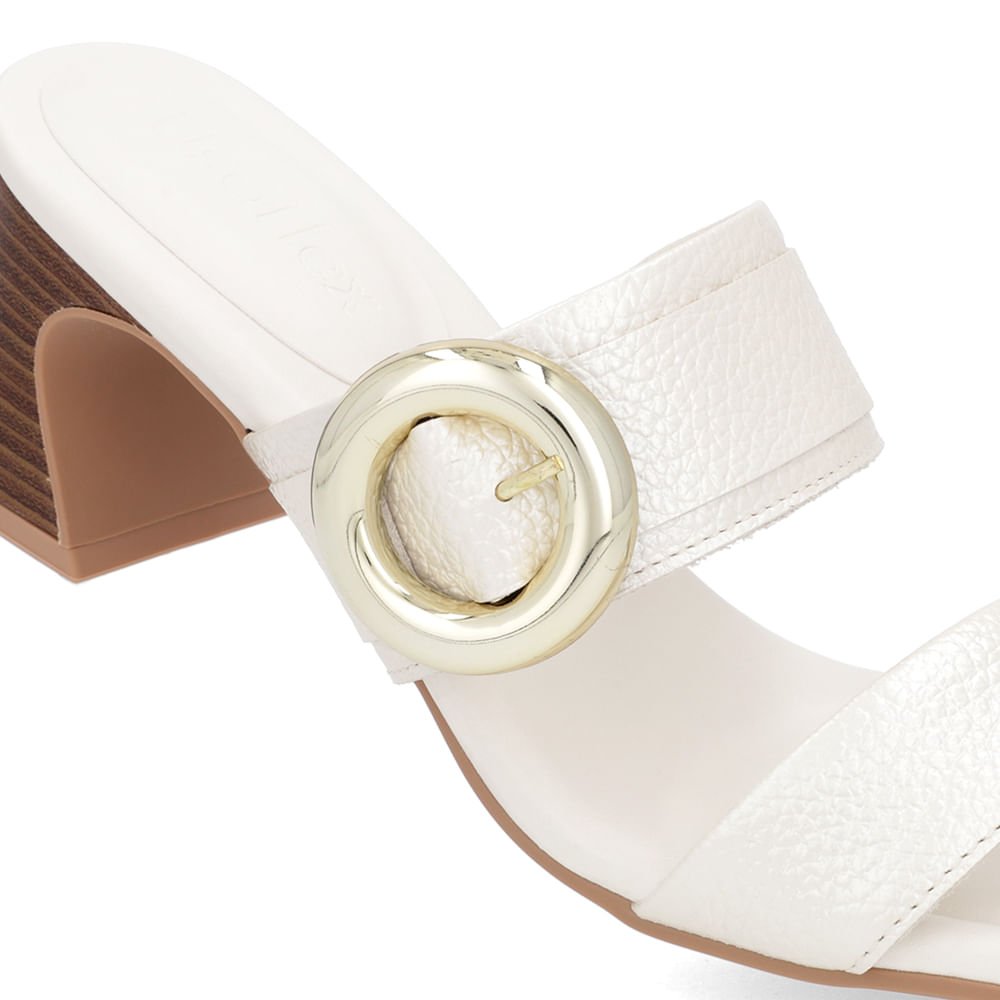 Tamanco Salto Amadeirado Couro Off-White Maxi Enfeite Branco 4