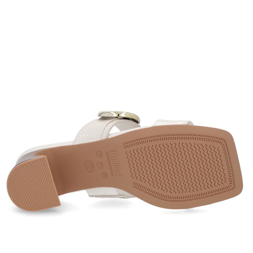 Tamanco Salto Amadeirado Couro Off-White Maxi Enfeite Branco 5