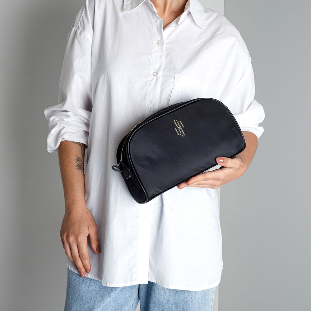 Necessaire Nylon Bolso Interno Preta Preto 4