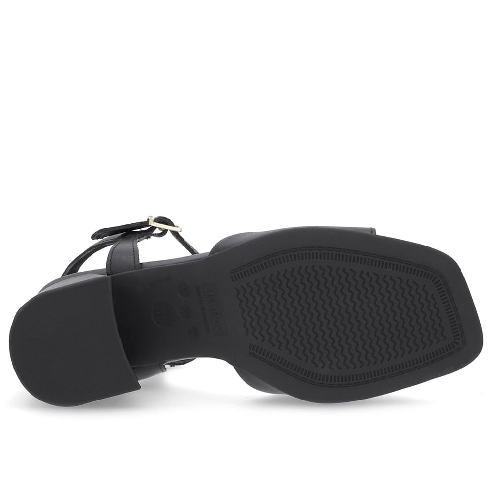 Sandália Salto Bloco Preta Couro Bico Quadrado Enfeite Preto 5