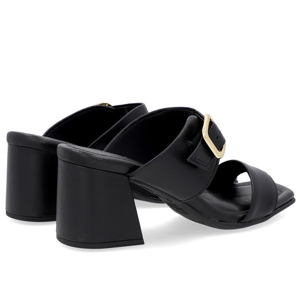 Tamanco Salto Bloco Couro Preto Bico Quadrado Fivela Preto 3