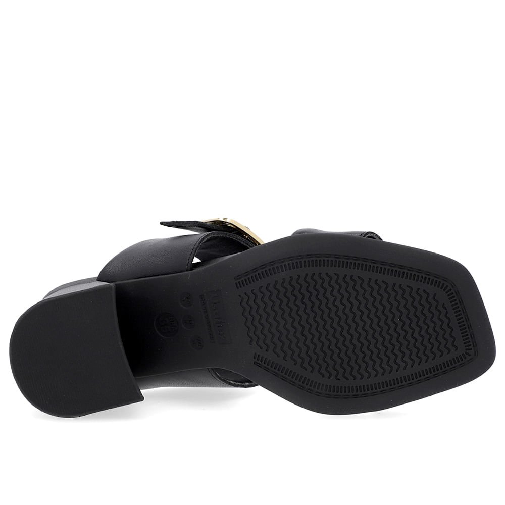 Tamanco Salto Bloco Couro Preto Bico Quadrado Fivela Preto 5