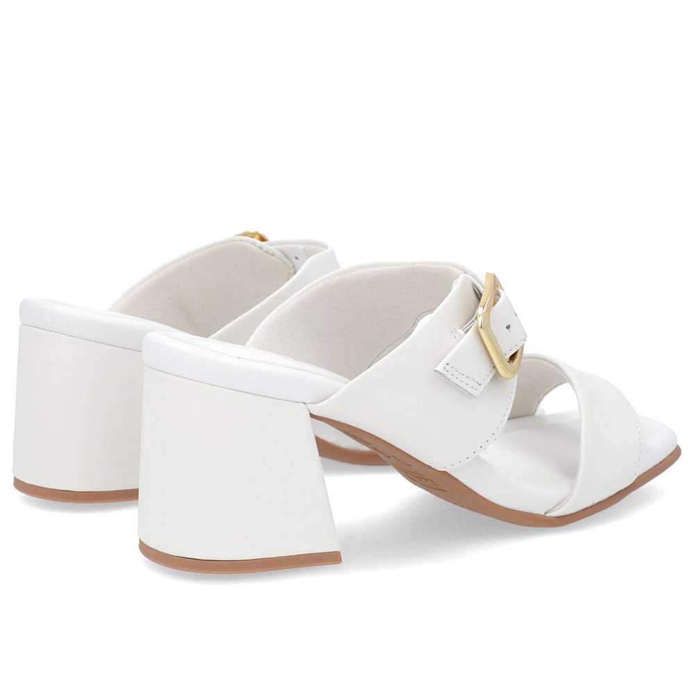 Tamanco Salto Bloco Couro Branco Bico Quadrado Fivela Branco 3