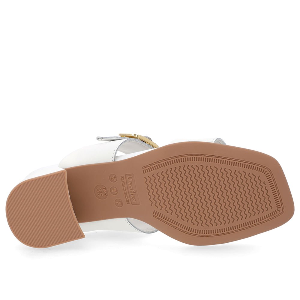 Tamanco Salto Bloco Couro Branco Bico Quadrado Fivela Branco 5