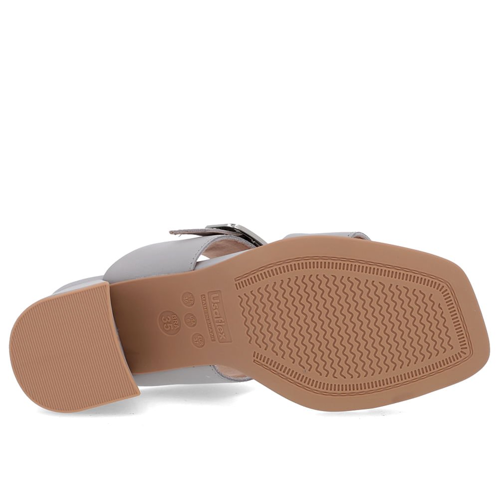 Tamanco Salto Bloco Couro Cinza Bico Quadrado Fivela Cinza 5