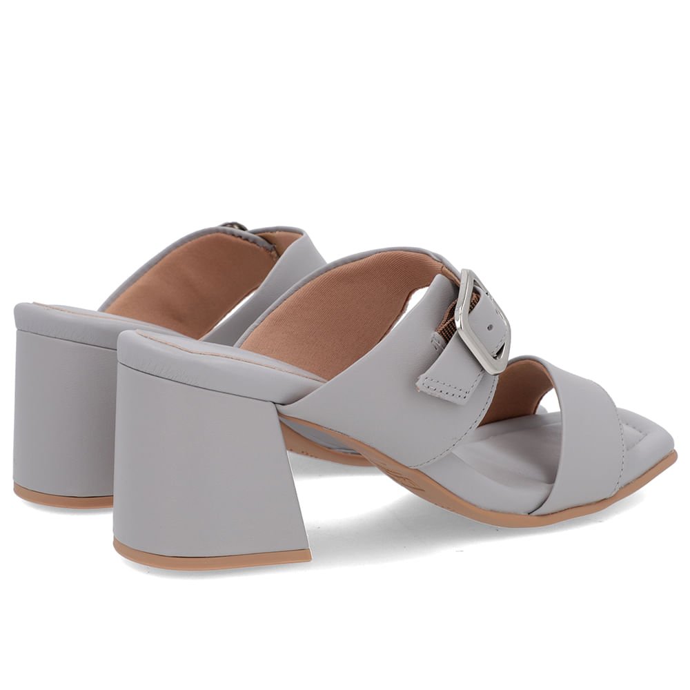 Tamanco Salto Bloco Couro Cinza Bico Quadrado Fivela Cinza 3