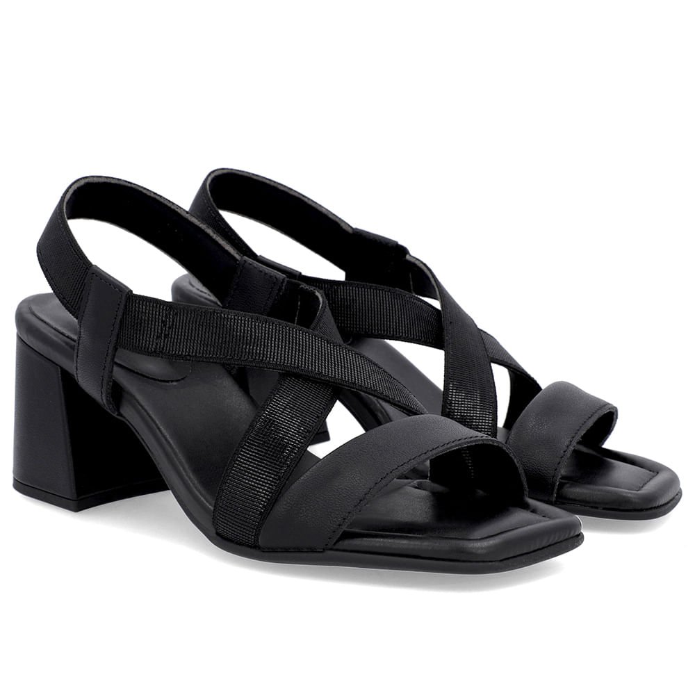 Sandália Salto Bloco Elástico Preta Preto 2