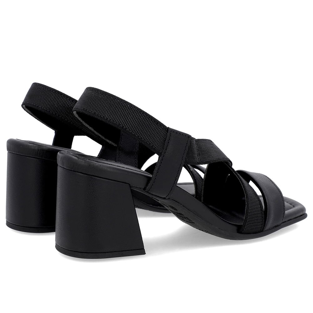 Sandália Salto Bloco Elástico Preta Preto 3