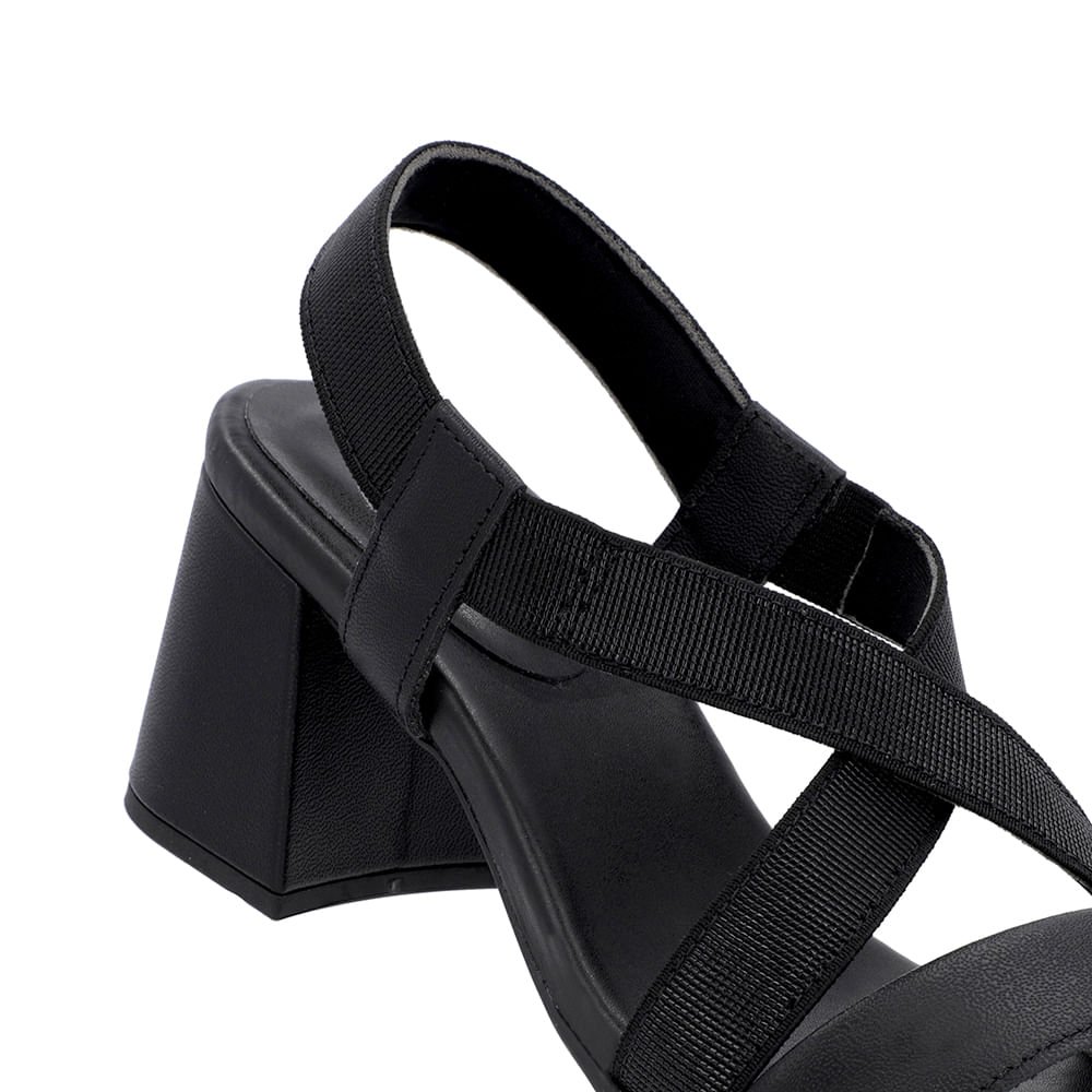 Sandália Salto Bloco Elástico Preta Preto 4