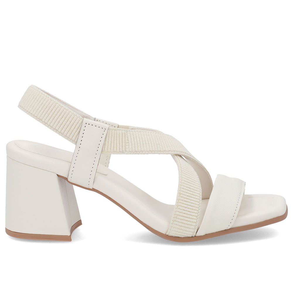Sandália Salto Bloco Elástico Off-White Branco 1
