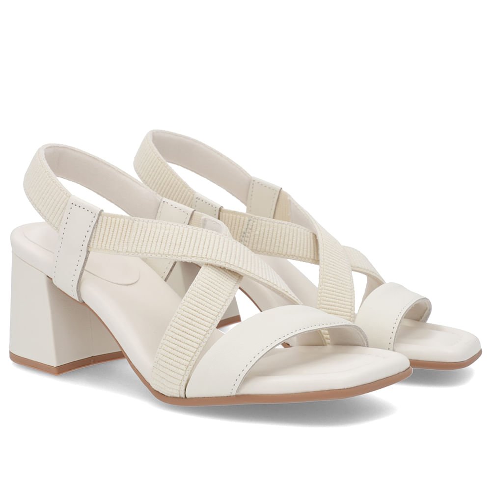 Sandália Salto Bloco Elástico Off-White Branco 2