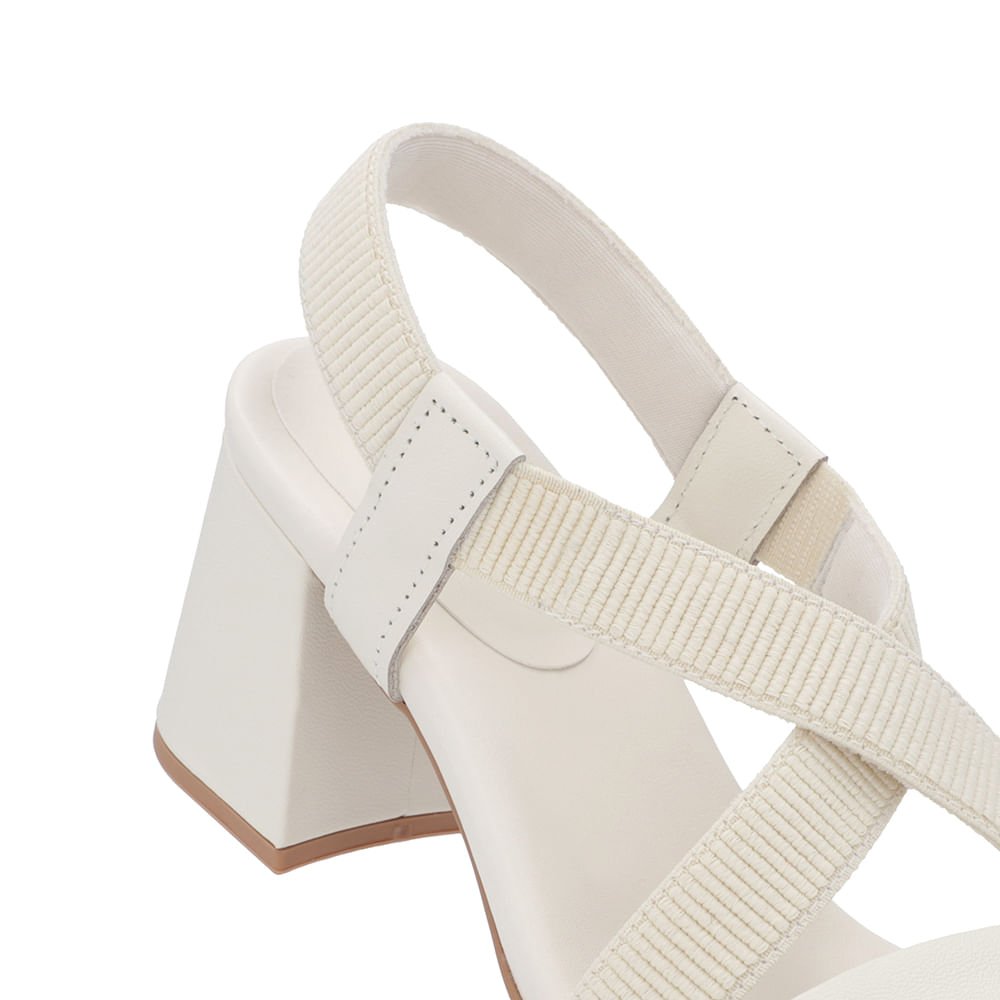 Sandália Salto Bloco Elástico Off-White Branco 4