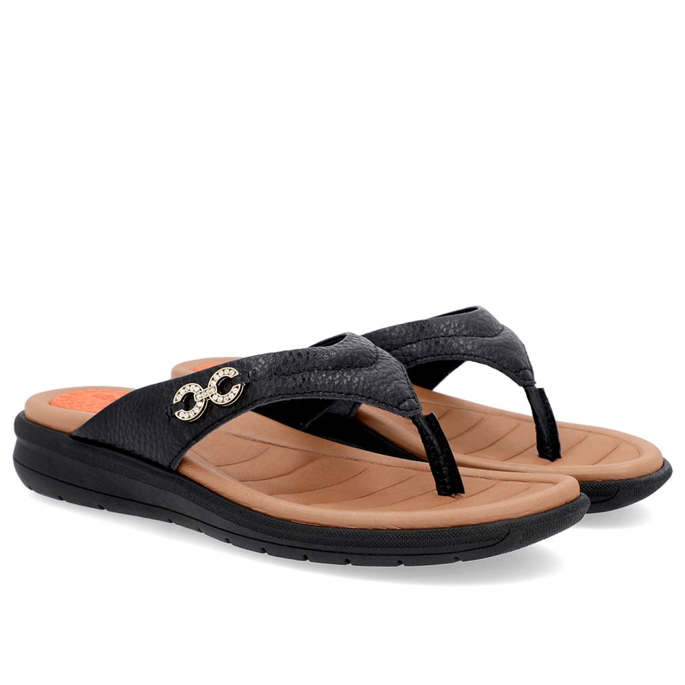 Chinelo Plataforma Couro Preto Enfeite Brilho Preto 2