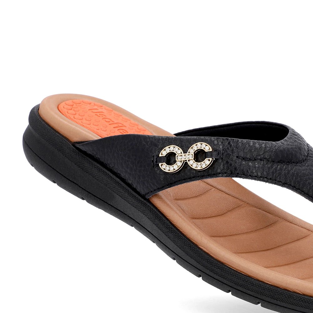 Chinelo Plataforma Couro Preto Enfeite Brilho Preto 4