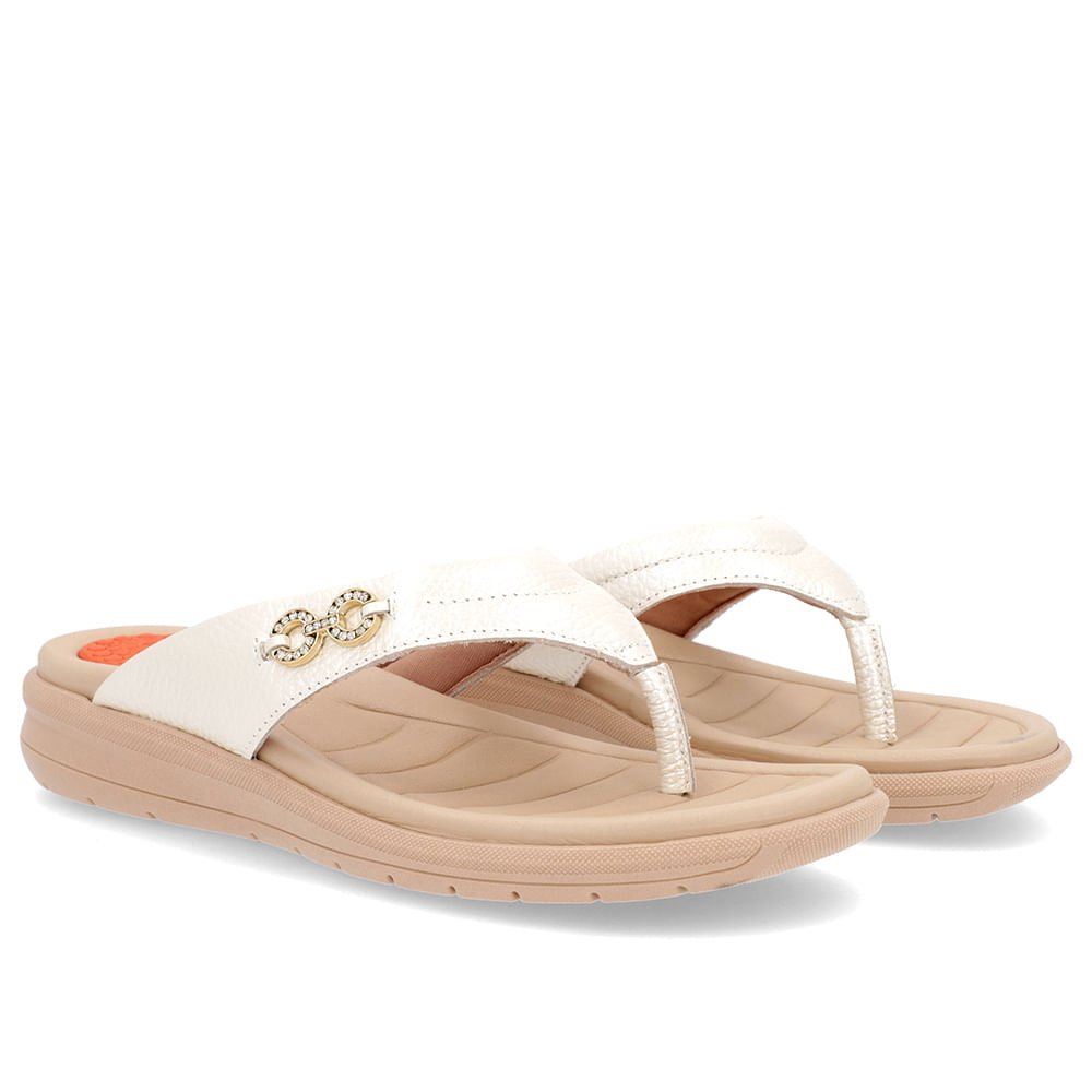 Chinelo Plataforma Couro Off-White Enfeite Brilho Branco 2