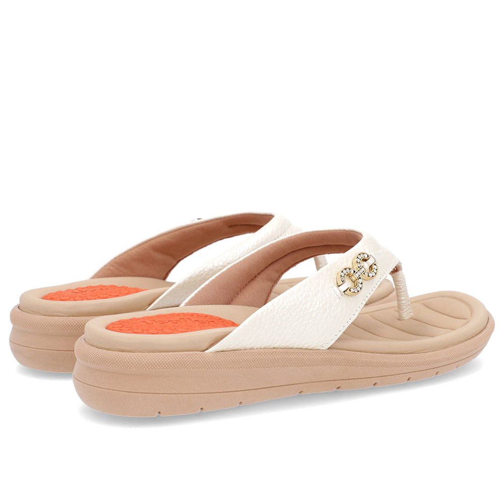 Chinelo Plataforma Couro Off-White Enfeite Brilho Branco 3