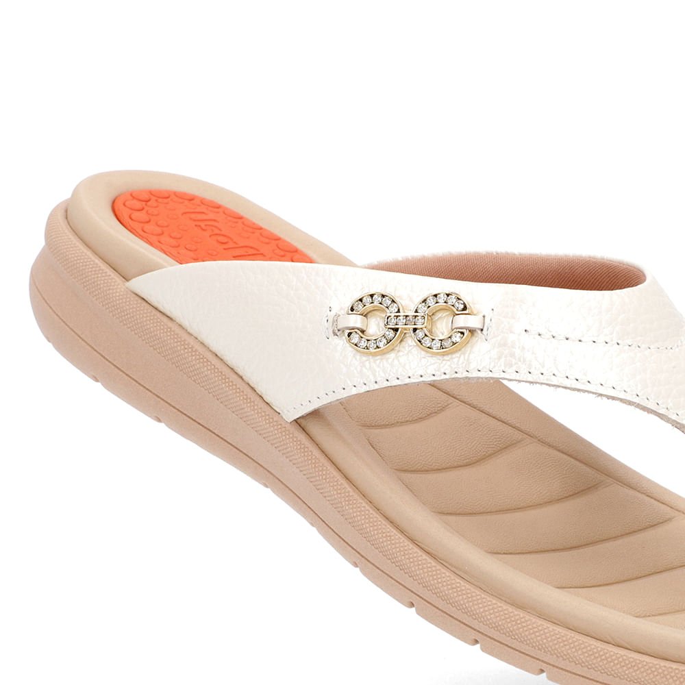 Chinelo Plataforma Couro Off-White Enfeite Brilho Branco 4