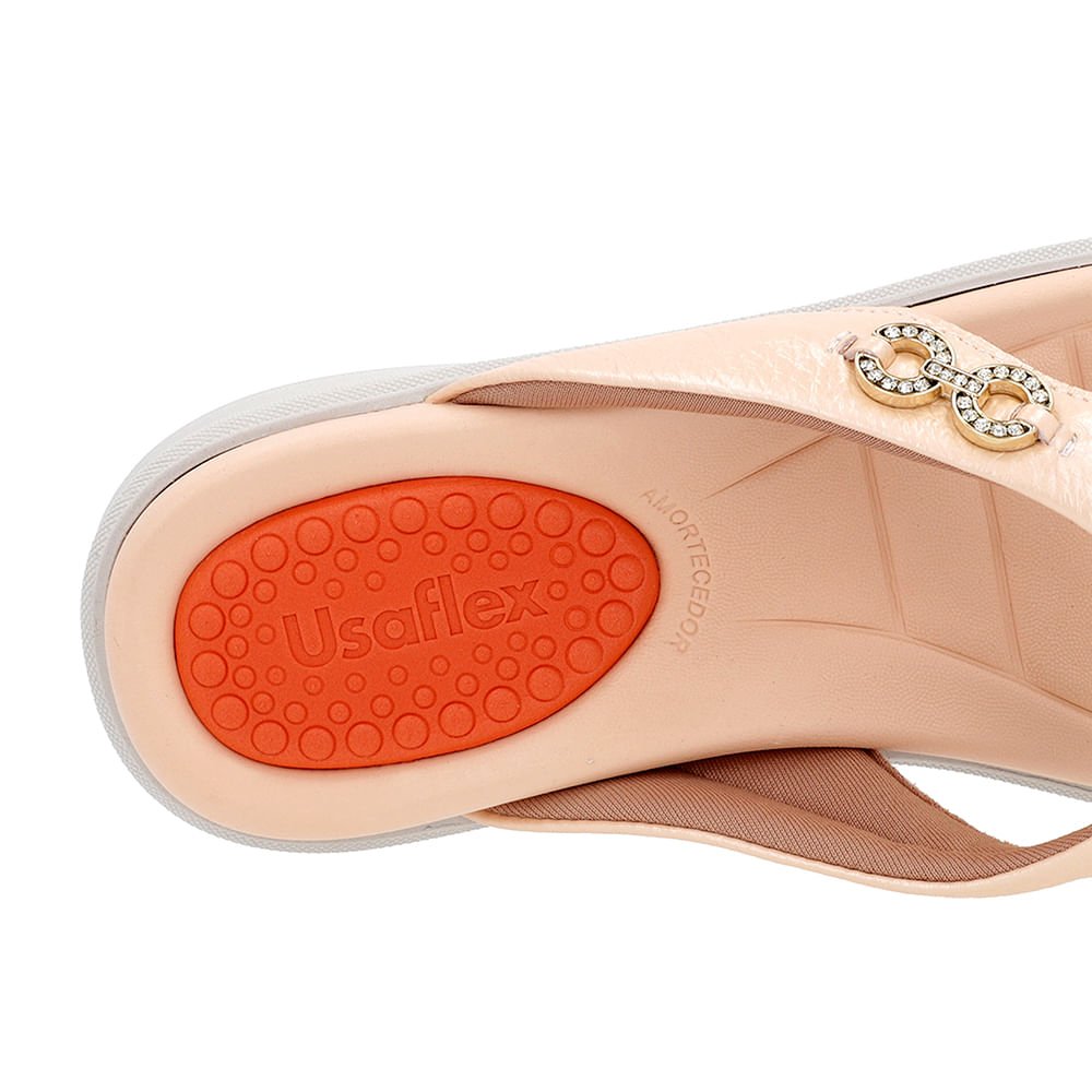 Chinelo Plataforma Couro Laranja Enfeite Brilho Laranja 4