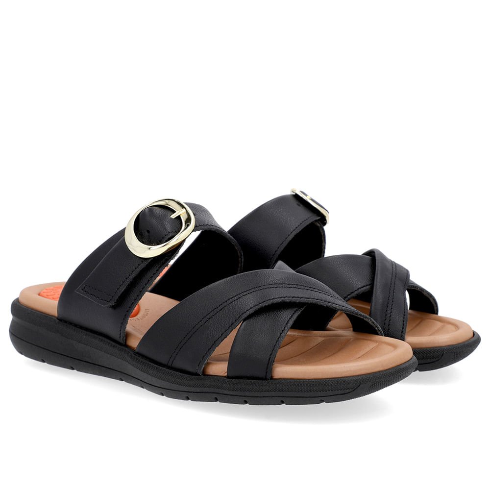 Slide Preto Plataforma Couro Detalhe Fivela Preto 2