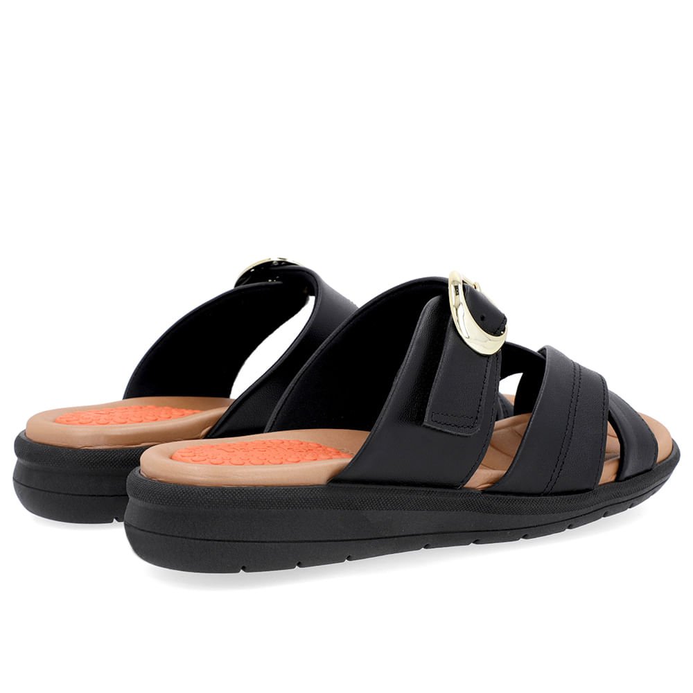 Slide Preto Plataforma Couro Detalhe Fivela Preto 3