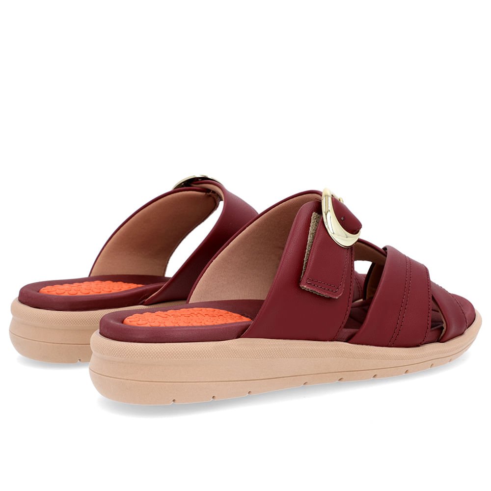 Slide Vermelho Plataforma Couro Detalhe Fivela Bordô 3