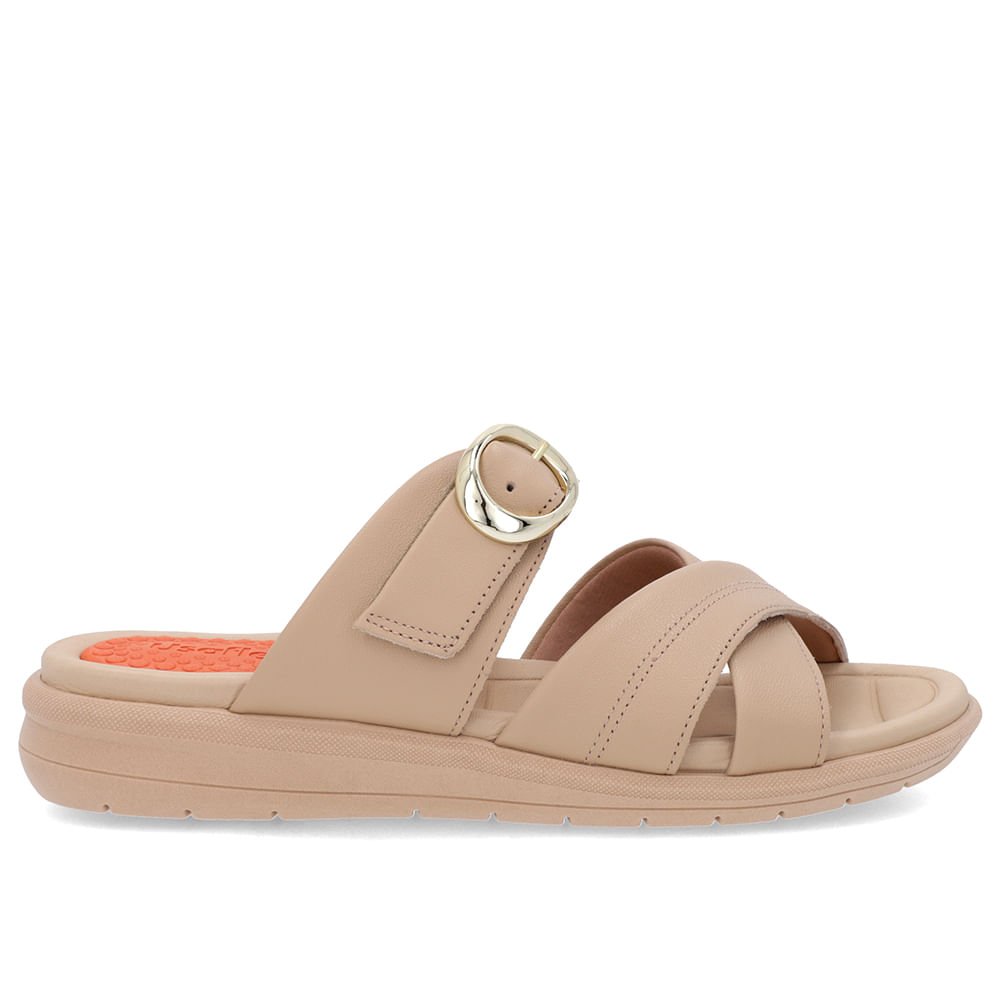 Slide Bege Plataforma Couro Detalhe Fivela Bege 1