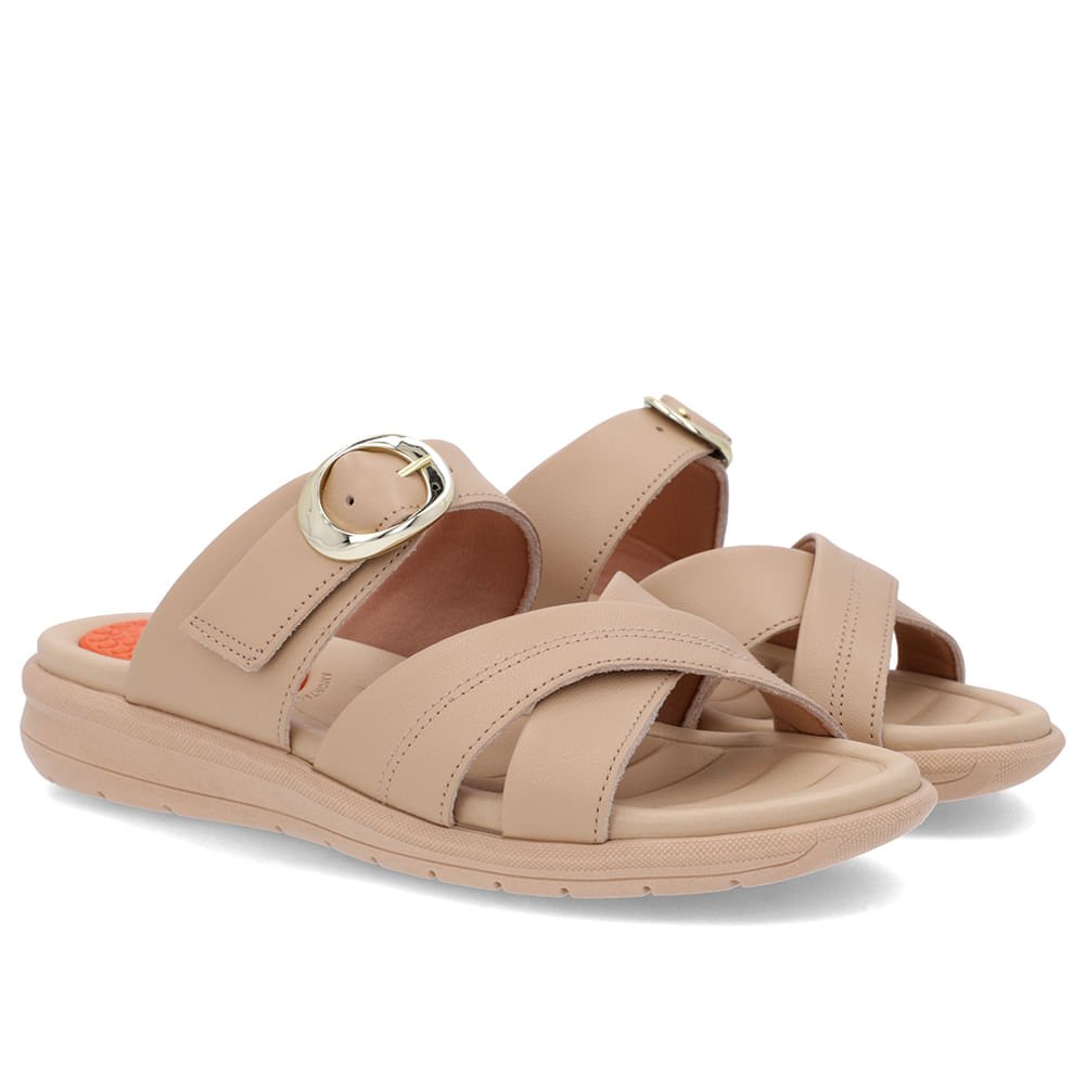 Slide Bege Plataforma Couro Detalhe Fivela Bege 2