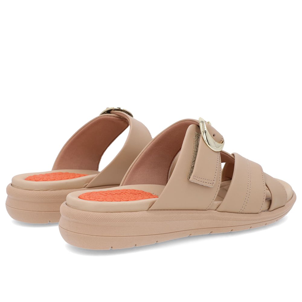 Slide Bege Plataforma Couro Detalhe Fivela Bege 3