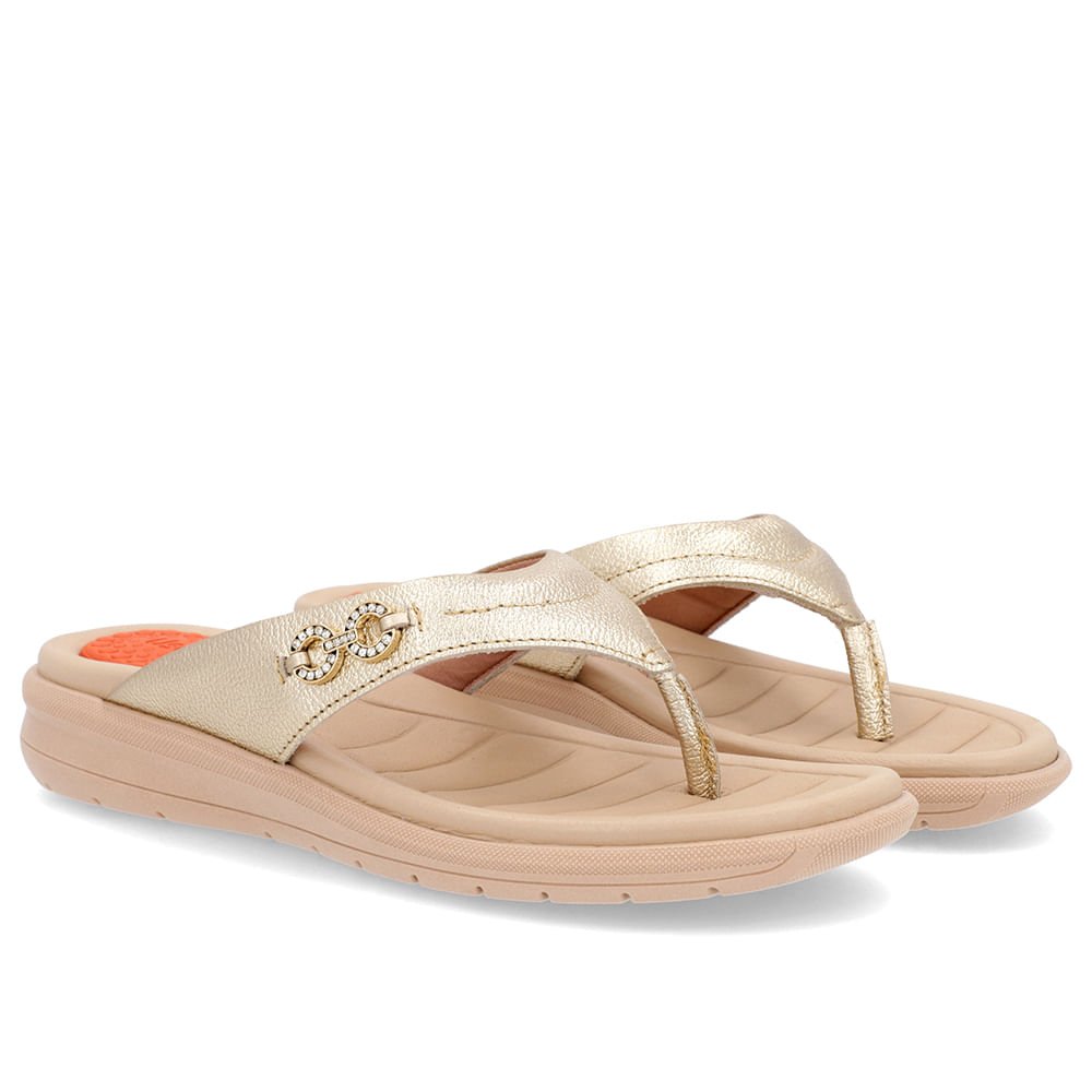 Chinelo Plataforma Couro Ouro Enfeite Brilho Dourado 2