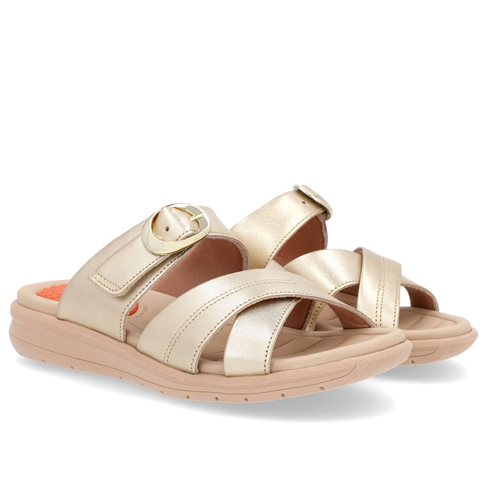 Slide Ouro Plataforma Couro Detalhe Fivela Dourado 2