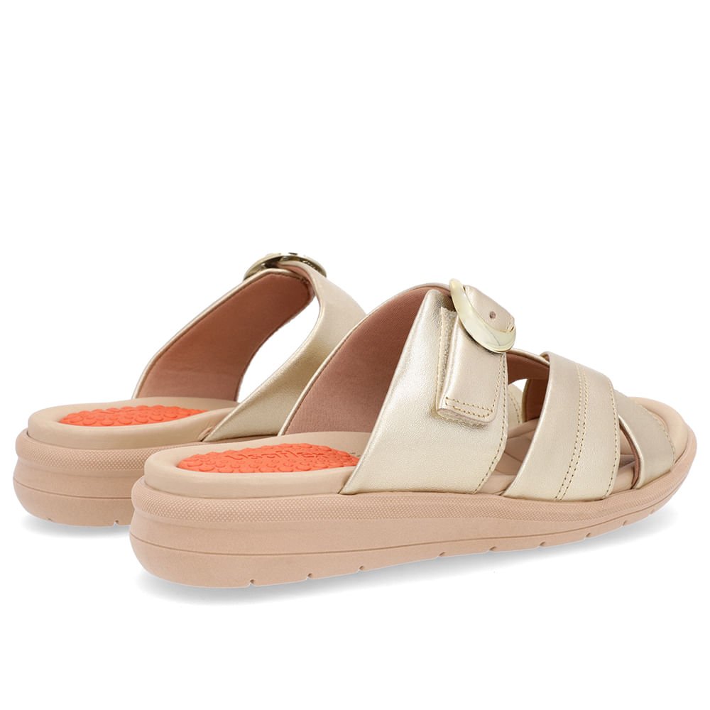 Slide Ouro Plataforma Couro Detalhe Fivela Dourado 3