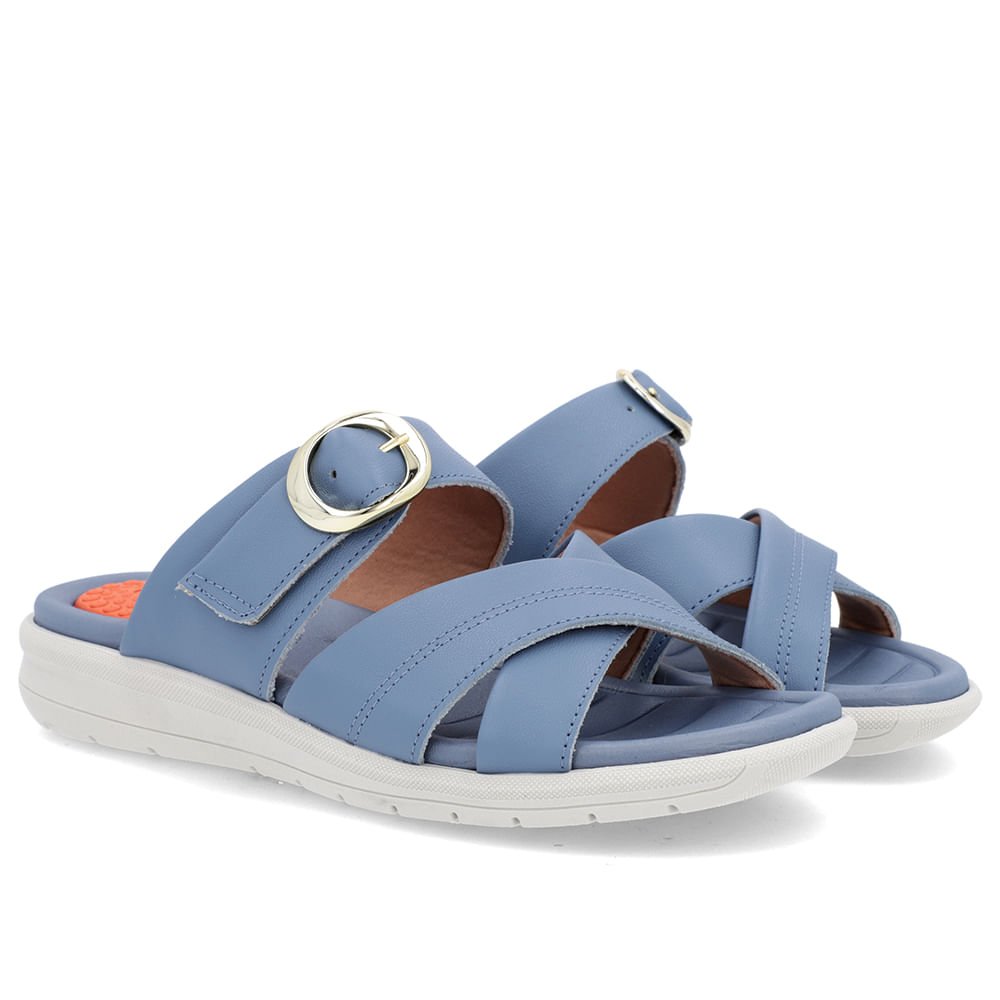 Slide Azul Plataforma Couro Detalhe Fivela Azul 2