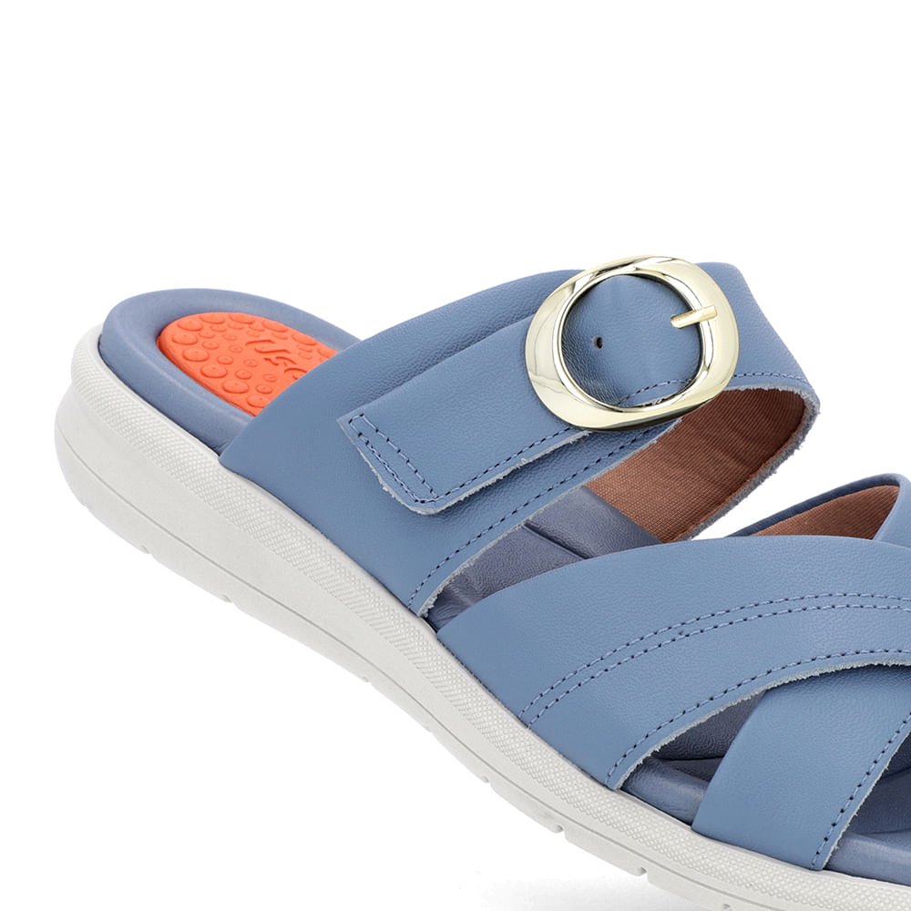 Slide Azul Plataforma Couro Detalhe Fivela Azul 4