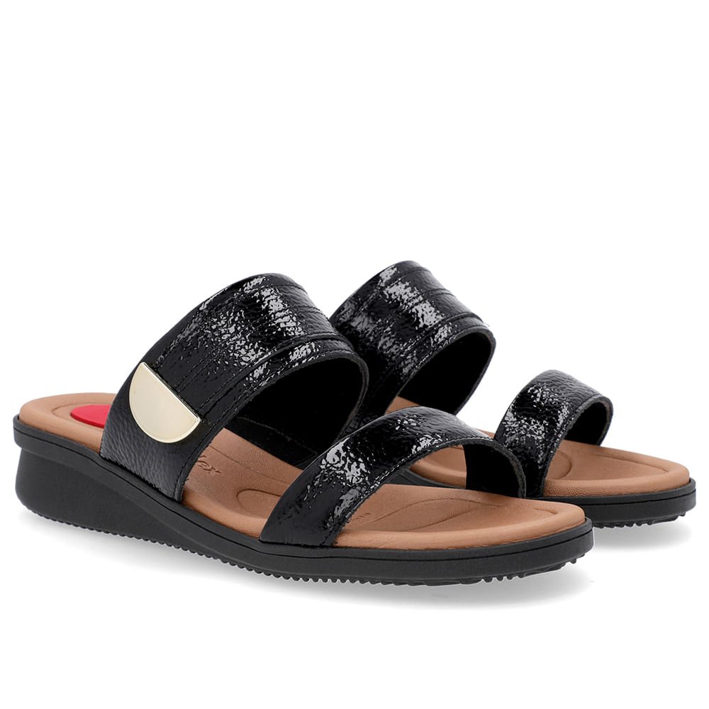 Slide Preto Plataforma Couro Detalhe Preto 2