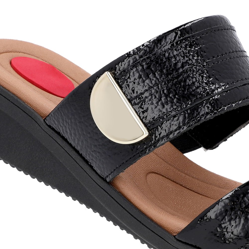 Slide Preto Plataforma Couro Detalhe Preto 4
